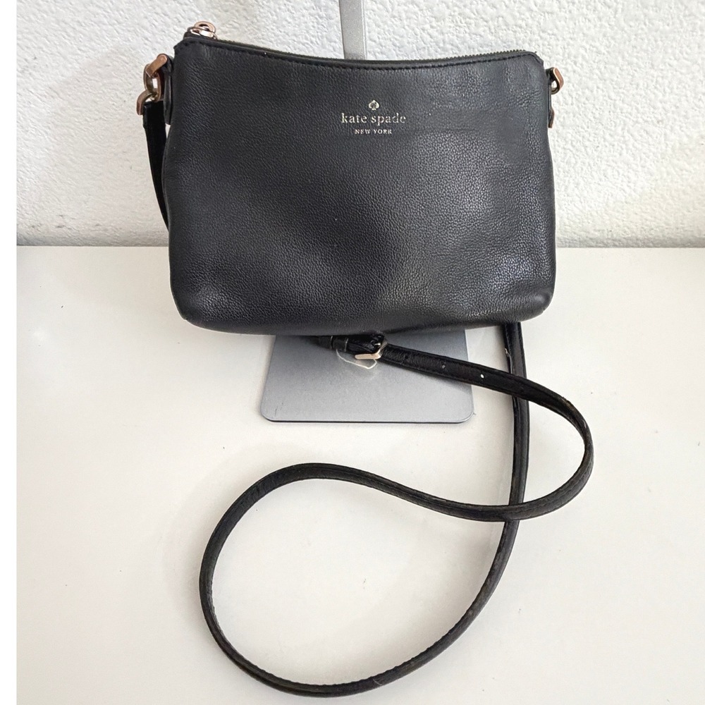 Kate Spade New York Black Pebbled Leather Crossbody Bag Gold Hardware Zip Top